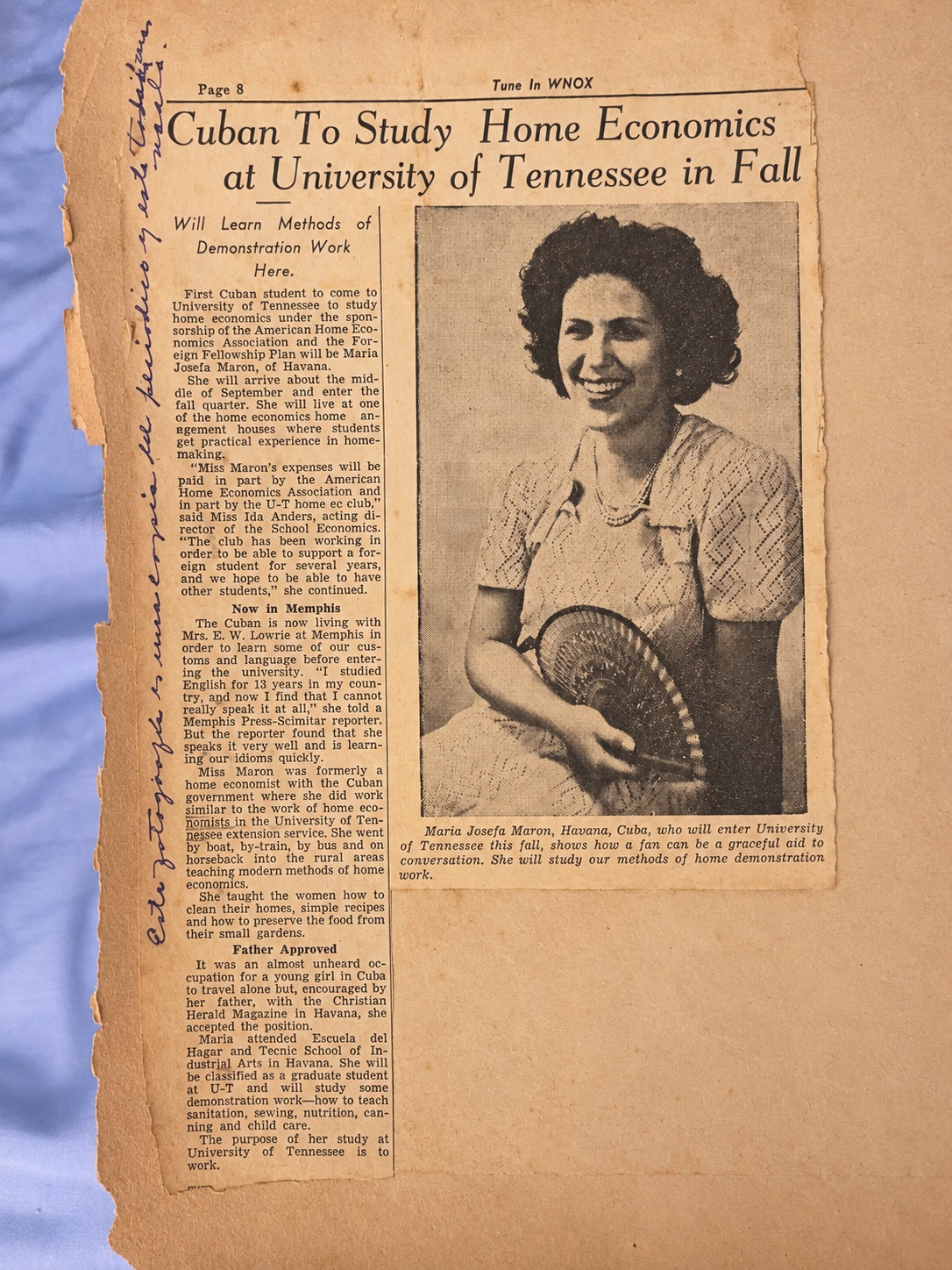 Newspaper article Cuban To Study Home Economics at University of Tennessee in Fall