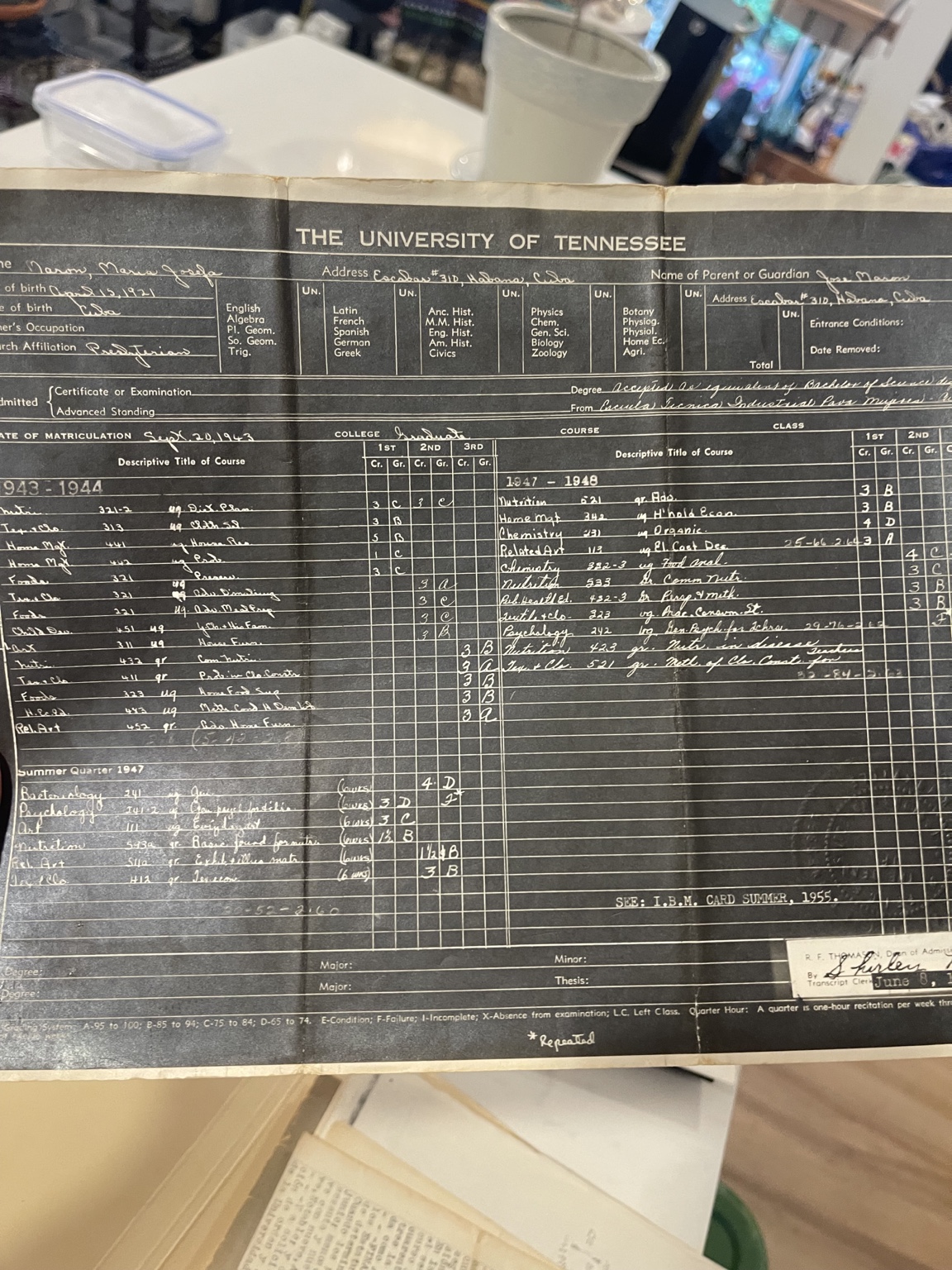 University of Tennessee academic record for María Josefa Marón